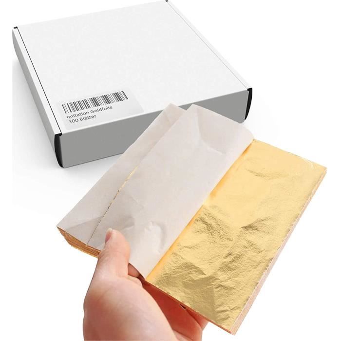 Feuille d or 100 Pièces 14 cm x 14 cm Feuille d'or Resine Epoxy feuilles d'or et feuilles de métal pour Dorure Peinture Résine Trava