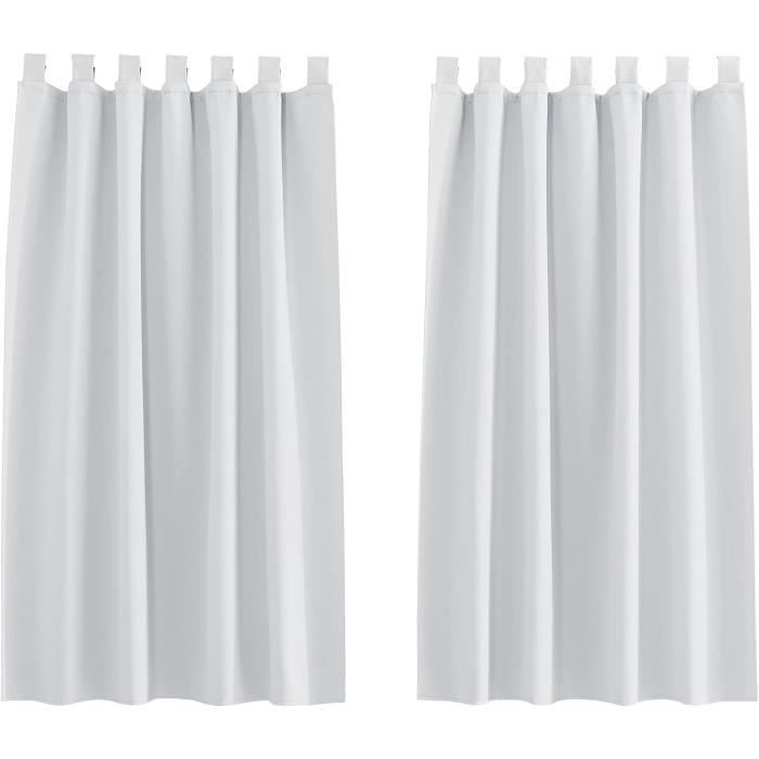 Rideau Occultant Court Tenger Home Blanc 120x150 Cm - Opaque Avec Boucles Pour Cuisine Et Chambre