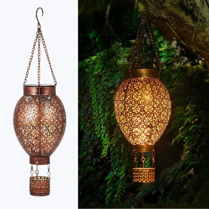 2PCS Lanterne Solaire Montgolfière Extérieur - Lumière LED Étanche Effet Flamme Pour Jardin