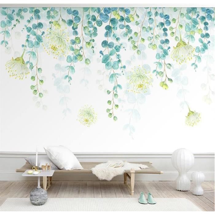 Papier Peint 3D Vert Fleurs – Autocollant Mural Amovible M4811, Motif Floral, Romy
