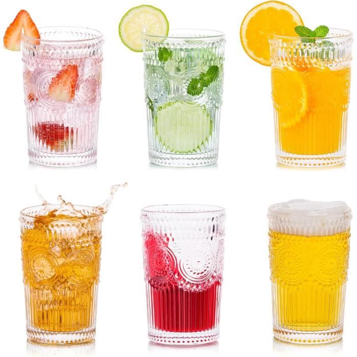 Skelang Lot De 4 Verres à Eau Vintage 370ml - Verres Relief Romantique Pour Jus Et Cocktails