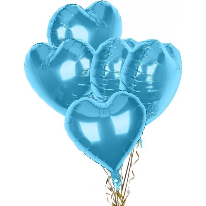 Lot De 5 Ballons En Aluminium En Forme De Cœur Bleu Layette, 45.7