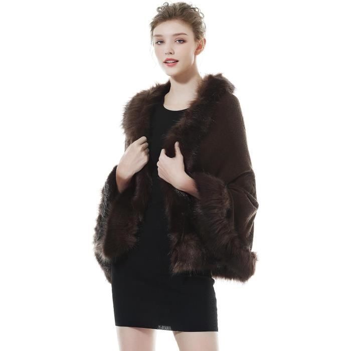 Châle Tricoté Étole En Fausse Fourrure Cape Poncho Chaud De Femme Mariage Hiver Sur Robe De
