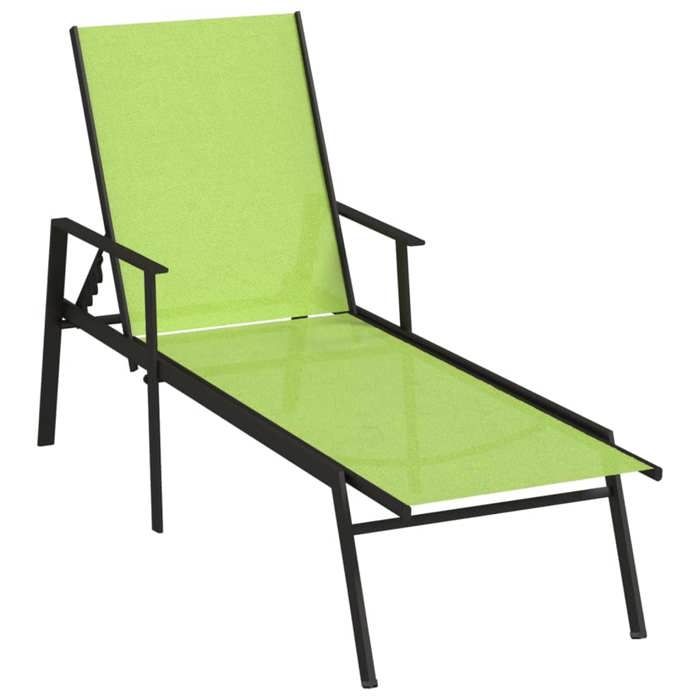 transat chaise longue bain de soleil lit de jardin terrasse meuble d exterieur acier et tissu textilene vert