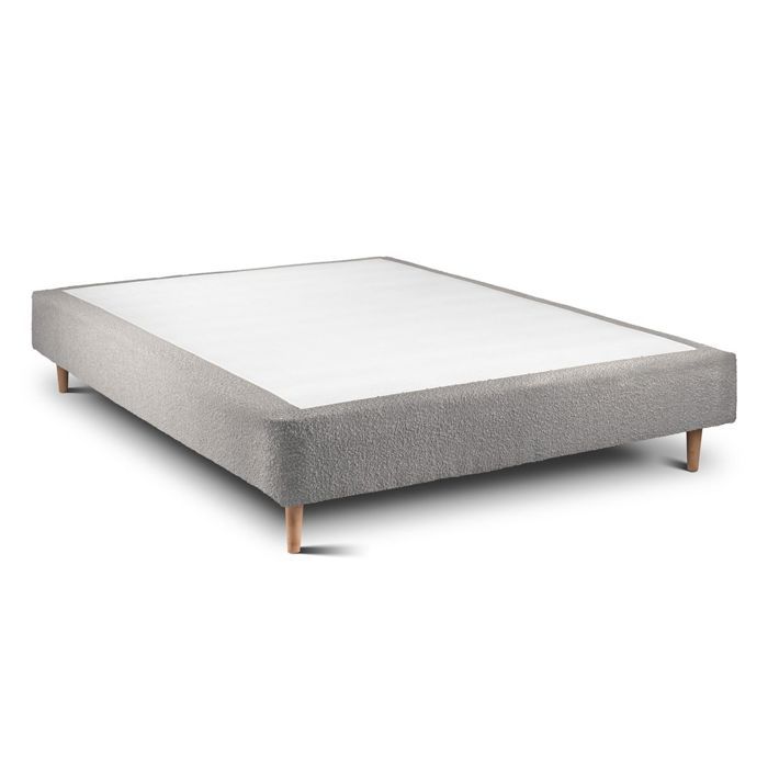 Sommier Tapissier Bouclette Gris 135x190 H35cm Sommeil de plomb - Sommier en bois massif avec Pieds bois cones 15 cm