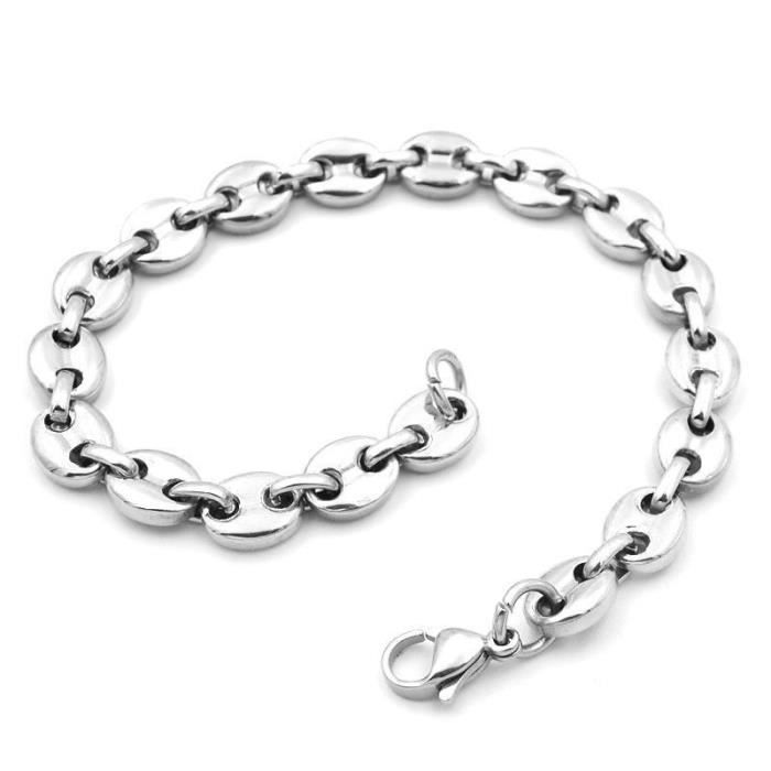 Bracelet homme maille grains de café acier inoxydable 22cm 8mm