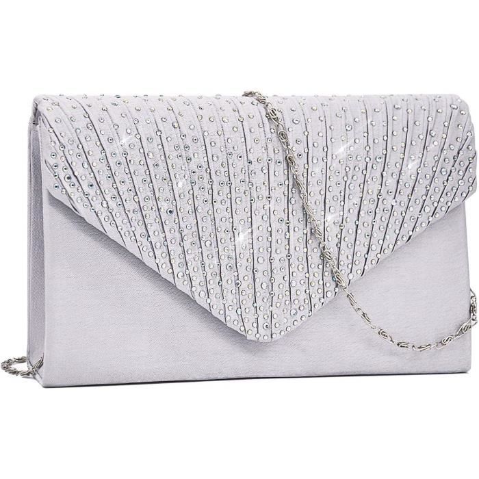 Pochette Ceremonie Sac de Soiree Cuir Noir Argent HAOPYOU Enveloppe Elegant Fete Mariage Noir Noir argente bleu beige Cdiscount Bagagerie Maroquinerie