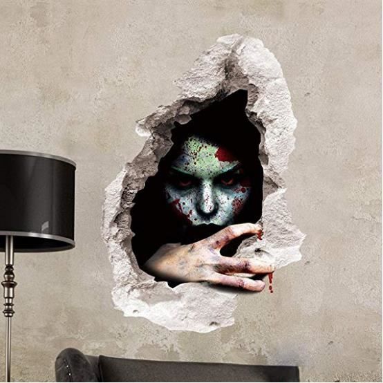 3d Horreur Mur Casse Femme Fantome Sticker Mural Decoration