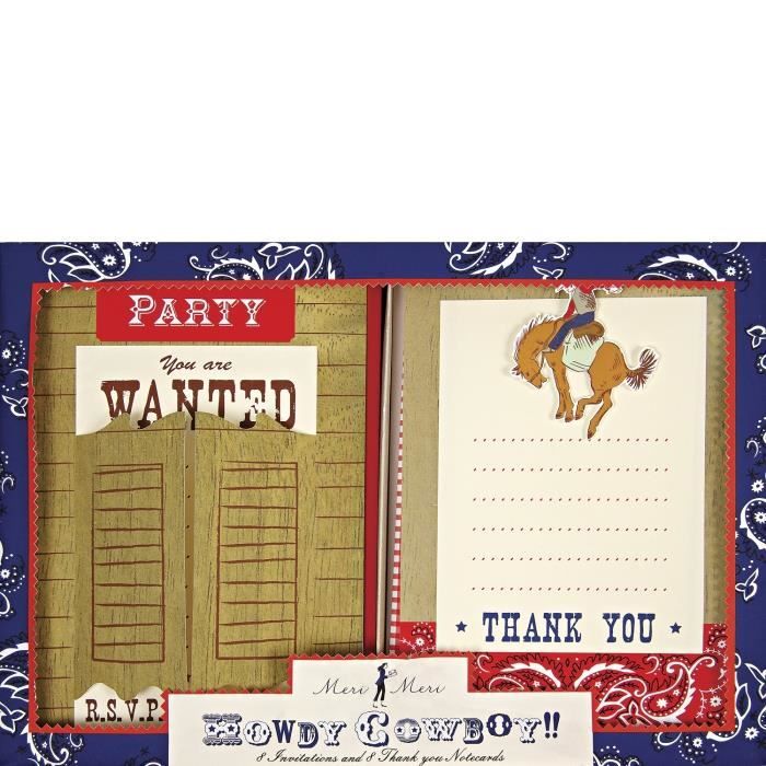 8 Invitations Remerciements Cowboy Anniversaire Garcon Cdiscount Beaux Arts Et Loisirs Creatifs