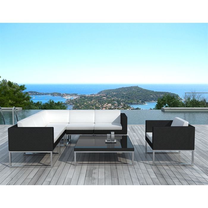 Salon De Jardin Noire Coussin Blanc Sd1001 Achat Vente