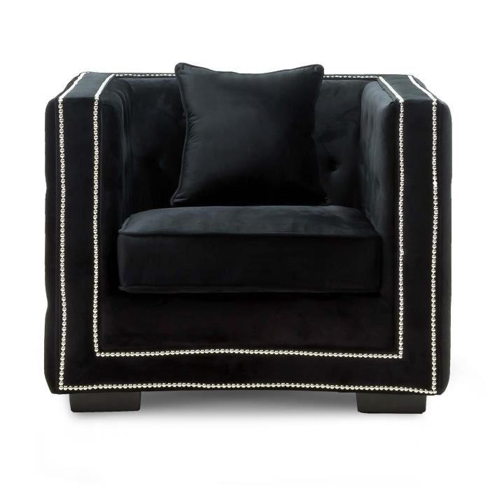 fauteuil chesterfield en velours noir kuba - style rétro anglais revisité - dimensions 102x86x78cm