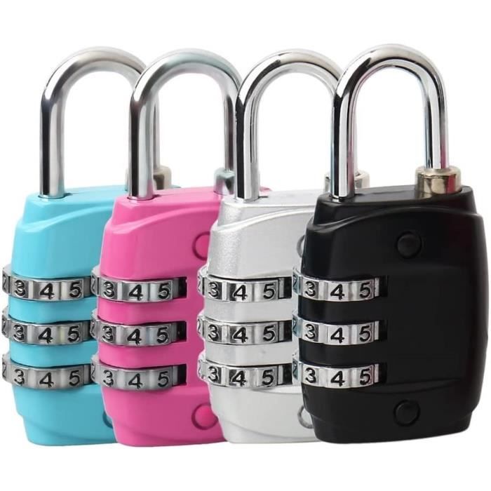 6 Cadenas à Code 3 Chiffres - Alliage Zinc - Pour Valise, Casier, Gym - Multicolore (Argent, Noir, Rose, Etc.)