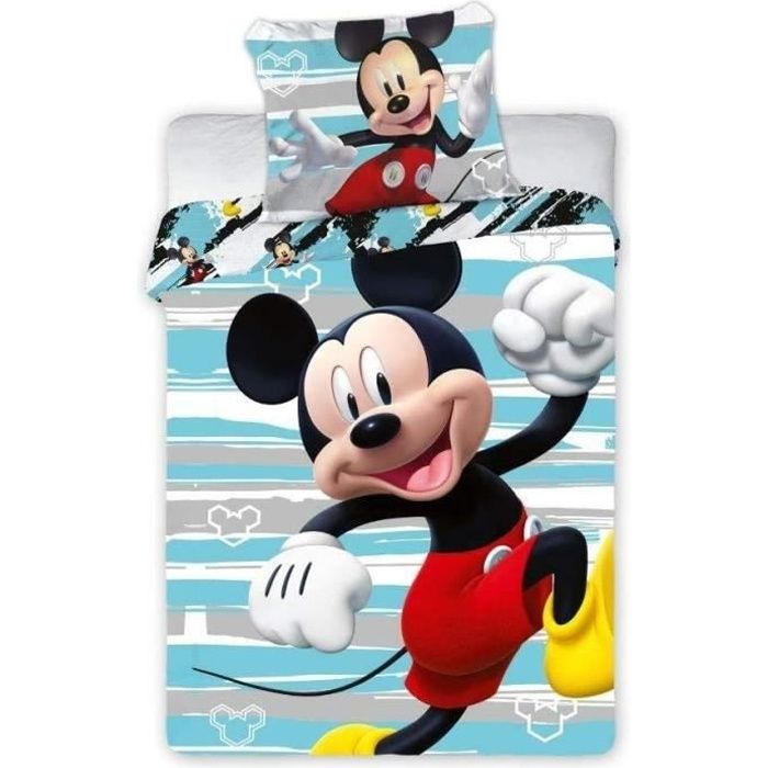 Disney Parure de lit pour bébé 70x140cm Mickey blanc et gris 100% coton 