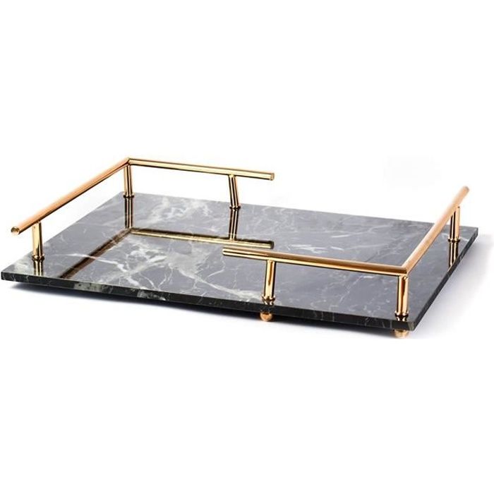 Putwo Plateau Decoratif Plateau Marbre Plateau Rangement Rectangulaire Plateau Blanc Avec Poignee Doree En Metal Utilise Comme Pl Cdiscount Maison