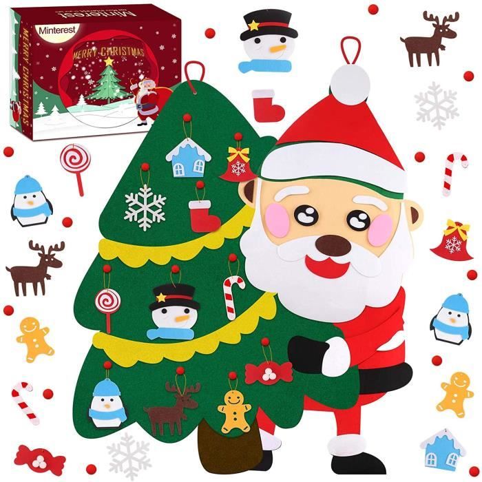 Sapin de Noël – Arbre de Noël en feutre de 101,6 cm avec lumières DEL – Ensemble de jouets artisanaux à faire soi-même – Décoration murale douce non tissée – 32 ornements