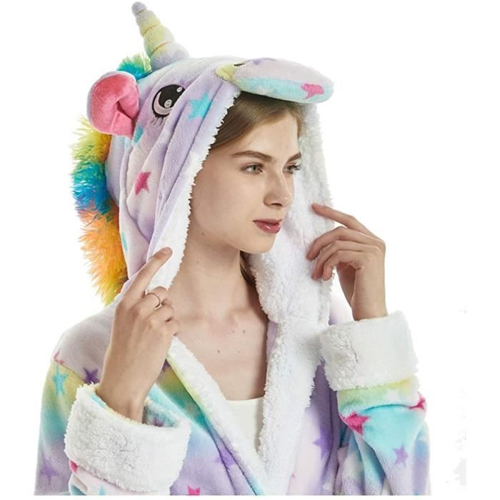 Peignoir Femme Doux En Flanelle à Capuche - Motif Animaux Cartoon - Taille Unique 155-175cm - Cadeau Cosy