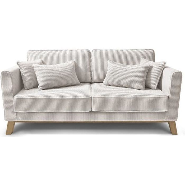 bobochic canape 3 places fixe velours creme l 186 x p 85 x h 82 cm doblo achat vente canape sofa divan cdiscount