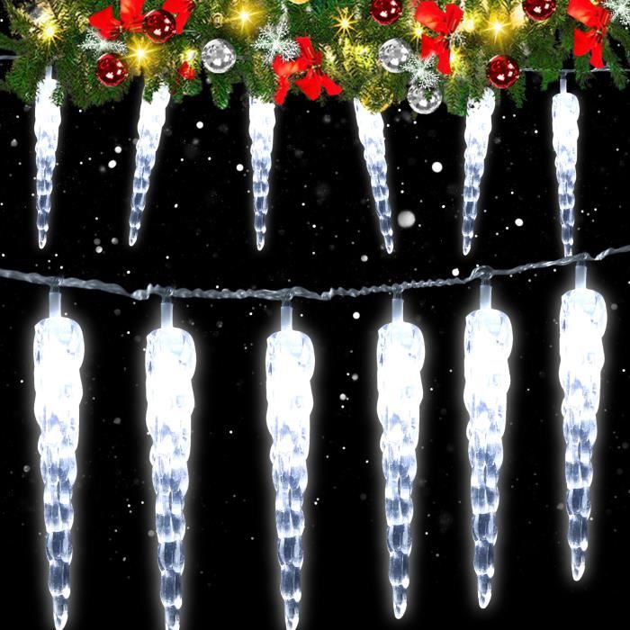 Guirlande Noël Glaçons Extérieure 10 M 400 LED – Bleu & Violet – 8 Modes, IP44 Étanche, Minuterie, Rideau Lumineux Pluie