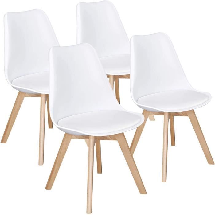 DEWINNER Chaises de Salle à Manger Catherina Chaise de Bureau rétro Assise rembourrée en hêtre Massif (Blanc Lot de 4)