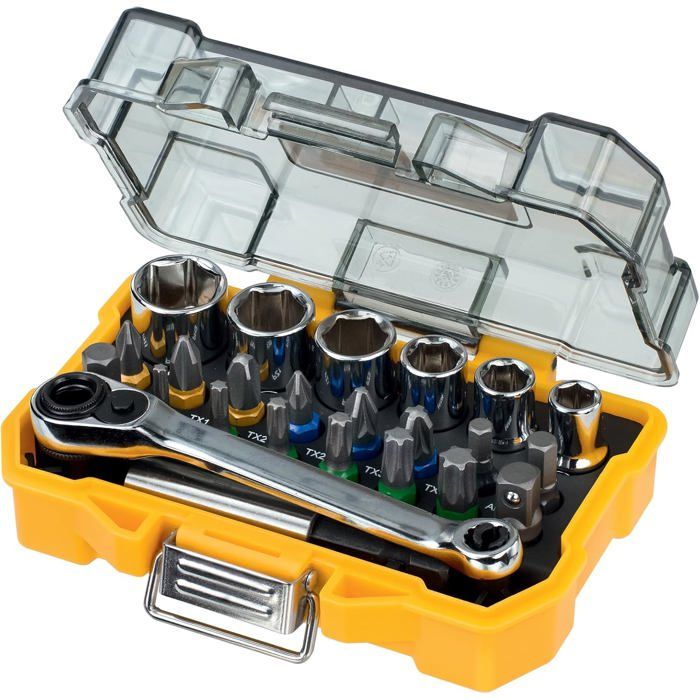 Coffret douilles et embouts de vissage DEWALT DT71516 24 pièces Pozidriv Phillips Torx hexagonaux