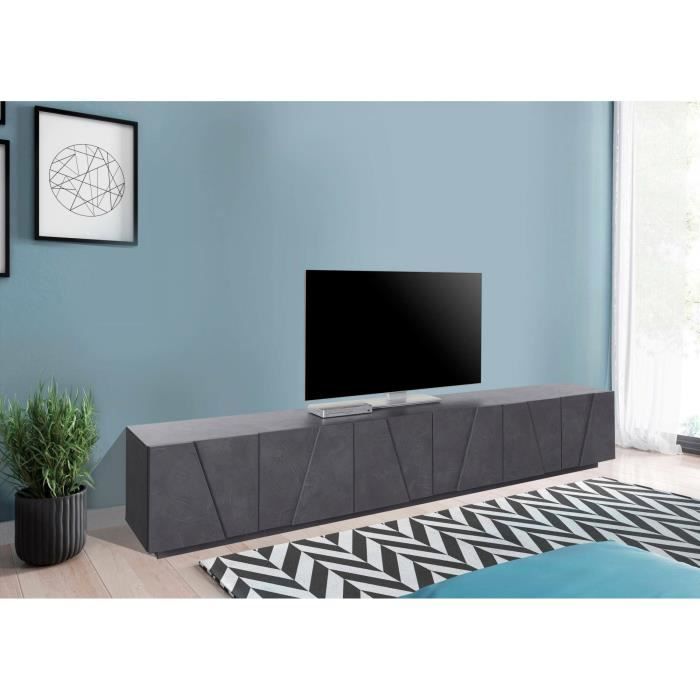 Meuble TV 2 portes 2 tiroirs 180x40x50 cm naturel et anthracite - NESLA | Maison et Styles