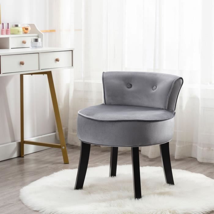 pouf - fauteuil crapaud chaise commode avec pieds en chêne issu coiffeuse tabouret tissu coiffeuse chaise 52.5x51.5x34cm gris