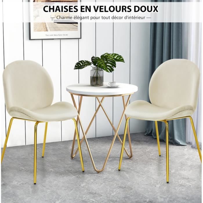 Velours chaise beige or 2er Set Classique Chaises de salle à manger salon