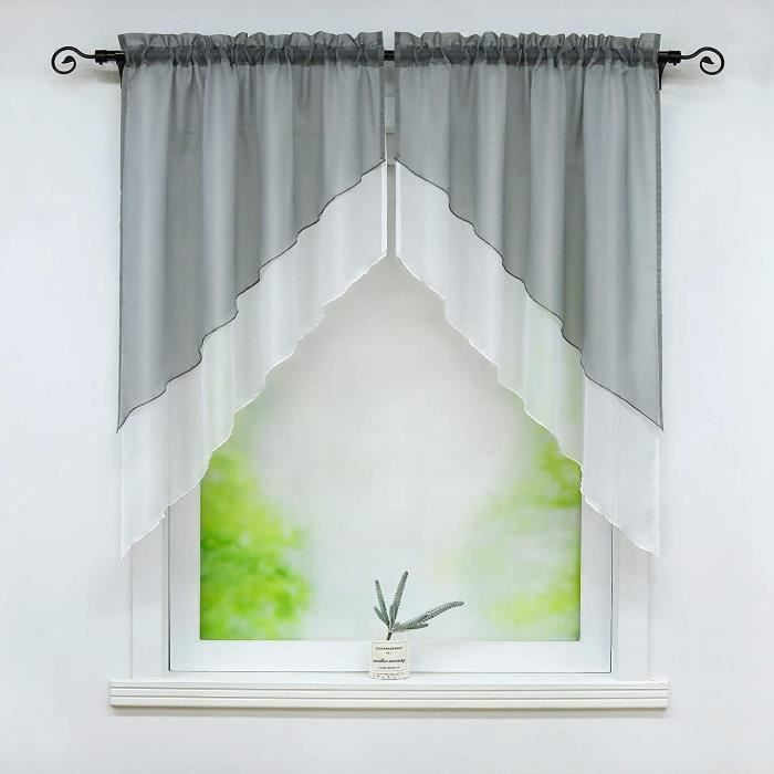 Lot de 2 Store romain bateau voilage fenêtre avec Galon Fronceur sans Percage Voile L-H 120x125cm-gris