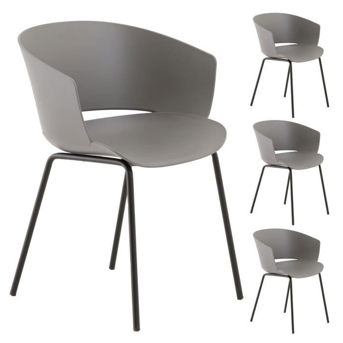 lot de 4 chaises de jardin - idimex - nivel - résistantes aux uv et pieds en métal noir - gris