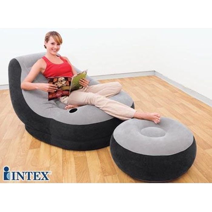 Fauteuil et pouf Ultra Lounge INTEX - Gris - Design tendance - Confortable et stable Fauteuil et pouf Ultra Lounge INTEX - Gris - Design tendance - Confortable et stable