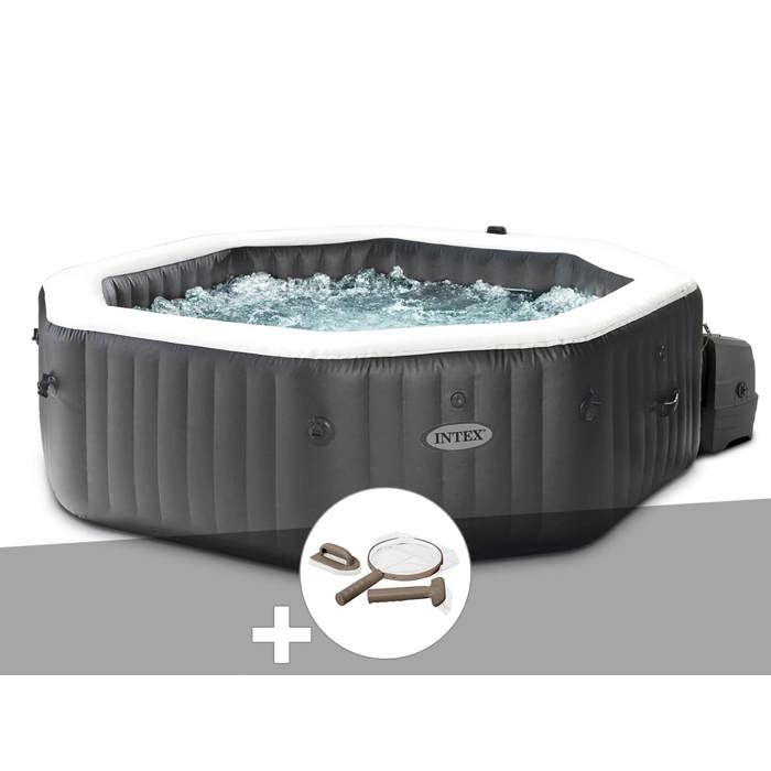 Intex Kit spa gonflable PureSpa Carbone octogonal Bulles et Jets 4 places + Kit dentretien Noir - vue 2