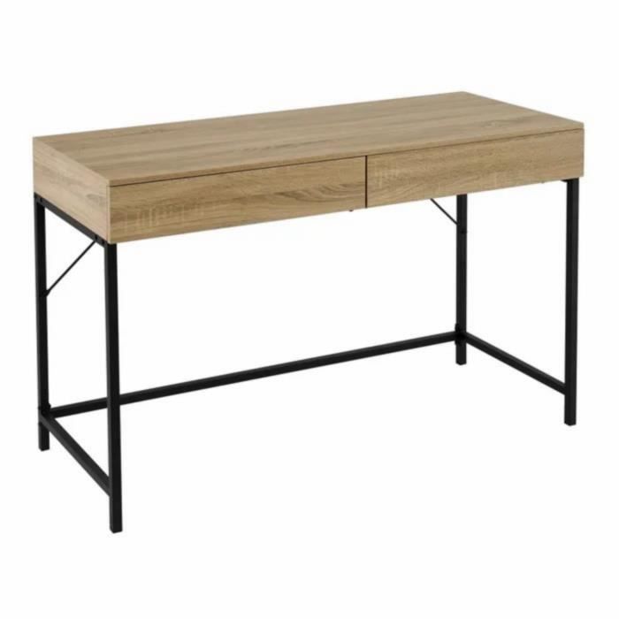 Table de console meuble d'entrée JUANIO - Longueur 116cm - 2 tiroirs - Naturel/noir