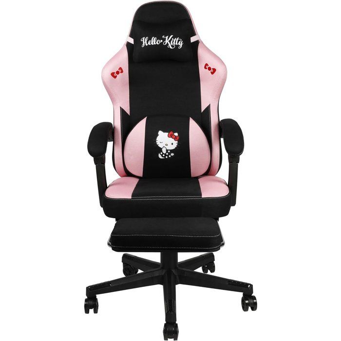 Chaise de Bureau Gaming KONIX Hello Kitty Inclinaison siège 150° Revêtement Tissu Coussin Repose pieds et