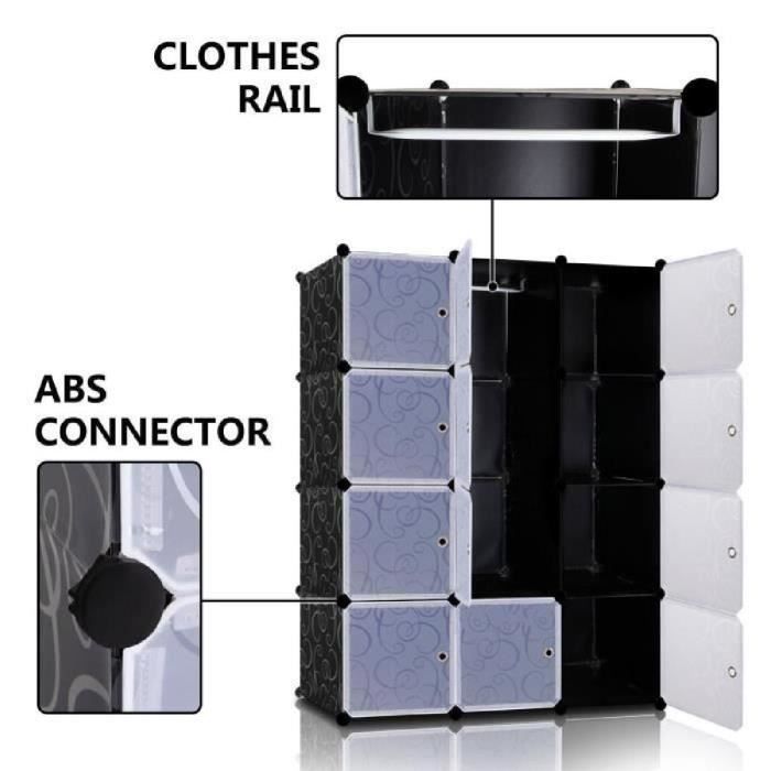 Lifewit Armoire Penderie Armoire A Vetement Avec 12 Cubes Diy En Plastique Resine Penderie Rangement Amovible Noir Et Blanc Achat Vente Penderie Mobile Lifewit Armoire Penderie Cdiscount