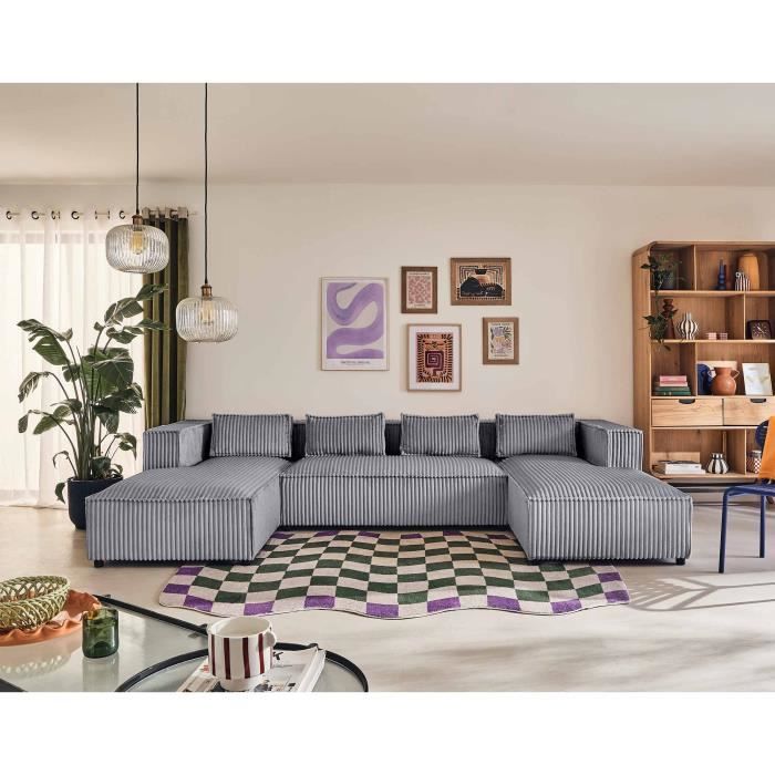 Canapé d'angle 7 places Gris Velours Moderne Confort
