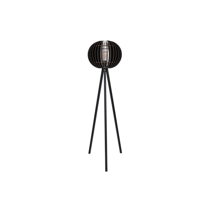 Lampadaire trépied Luca 145cm Tissu Blanc et Bois Noir | Leroy Merlin