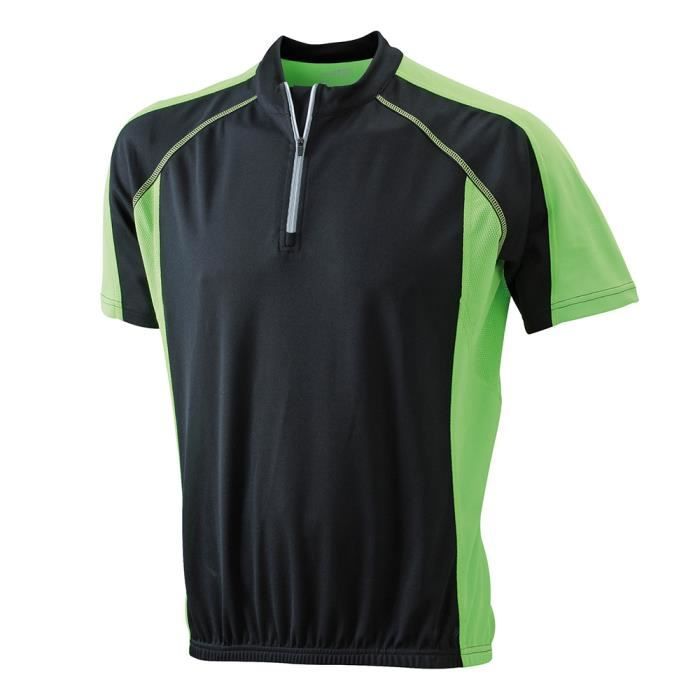Maillot Cycliste 1 4 Zip Manches Courtes Noir Noir Vert Citron Achat Vente Maillot De Cyclisme Bientot Le Black Friday Cdiscount