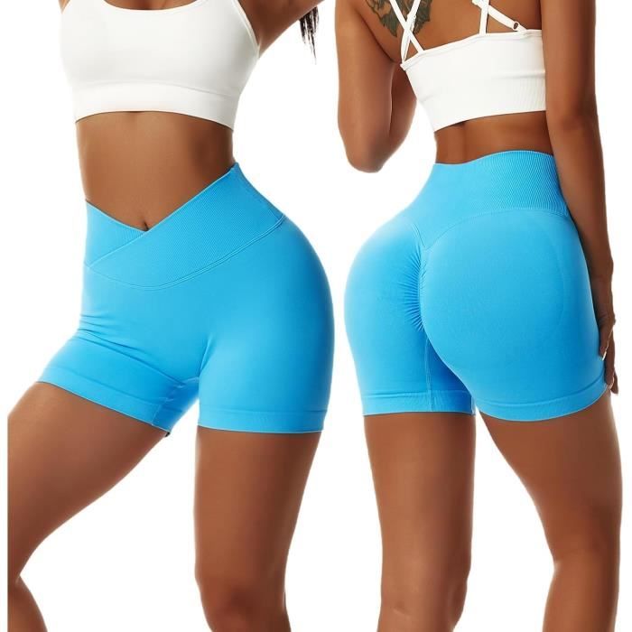 Legging Court Femme de Sport Cycliste Anti Frottement - SHORT - Bleu -  Running