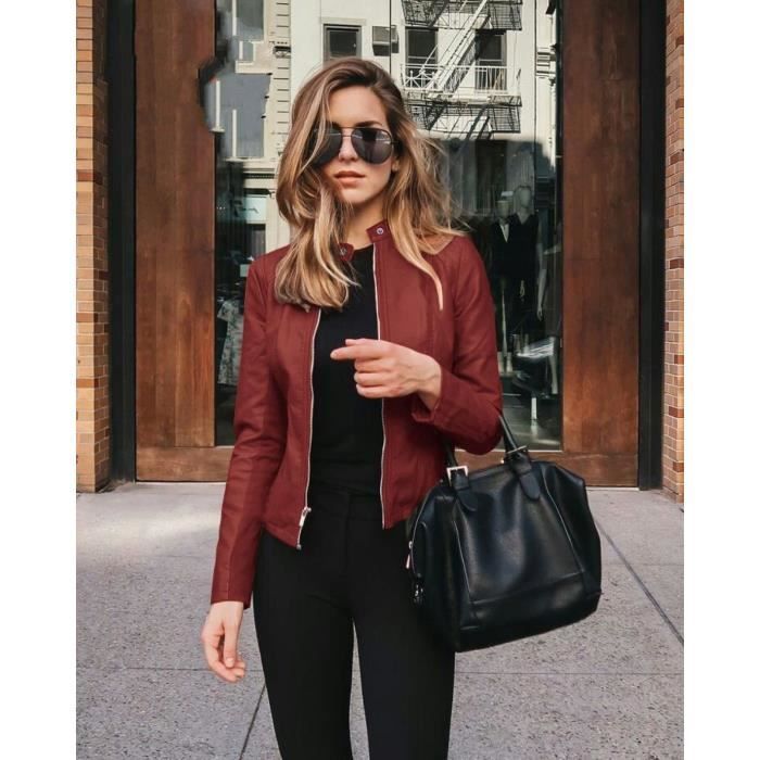 Veste biker online rouge femme