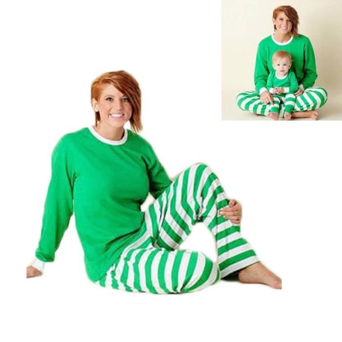 De noël ensemble de vetements rayure parent-enfant manches longues coton  pyjamas Service à domicile Vert-blanc - Cdiscount Prêt-à-Porter