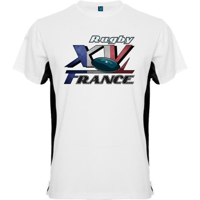 Tee shirt Rugby XV France noir et blanc manches courtes pour homme