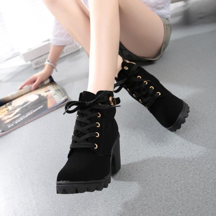 Bottines talons hauts Mode f minine talon haut lacets bottines