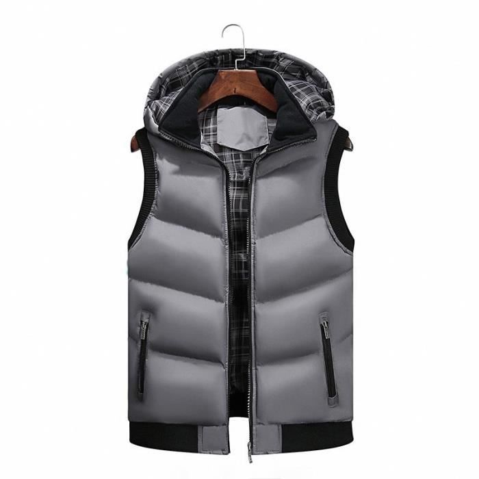 Gilet Matelassé Brillant Homme Avec Capuche - Sans Manches, Poches Zippées - Chaud, Coupe-vent - Pour Hiver, Décontracté - 8