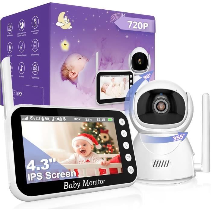 Babyphone GHB Avec Caméra - Écran 2,8" HD, Vision Nocturne, VOX, 8 Berceuses - Sans Wi-Fi, 2,4 GHz