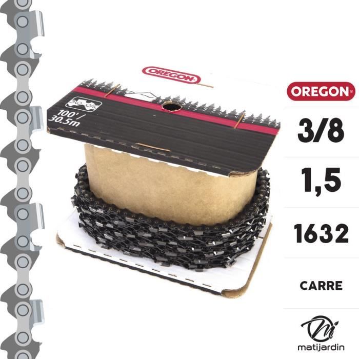 Chaîne Oregon pour tronçonneuse 3/8 1,5 mm. 72 maillons. Gouge profil carré