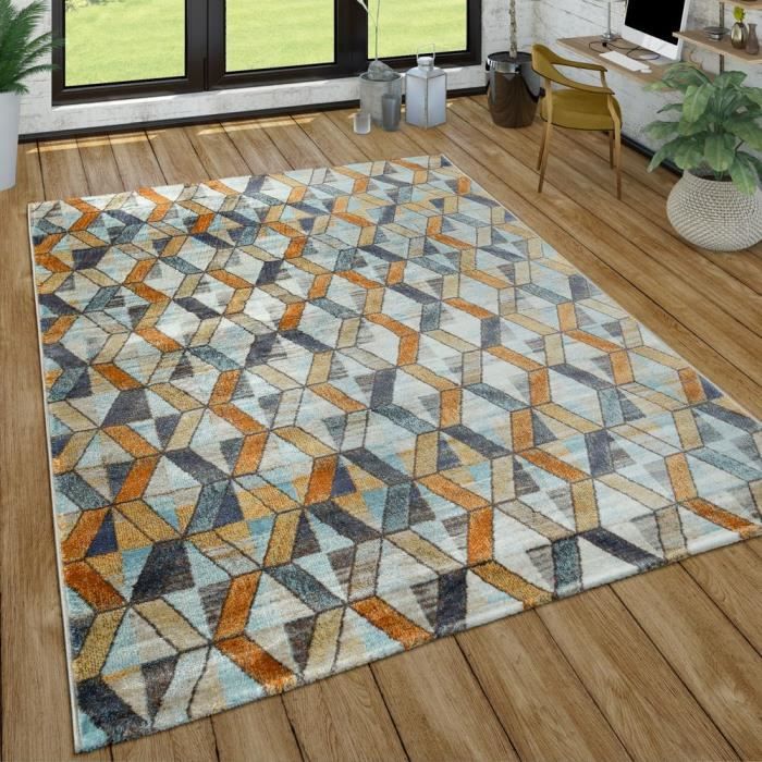 tapis poils ras salon aspect use abstrait moderne style industriel colore 200x280 cm achat vente tapis cdiscount