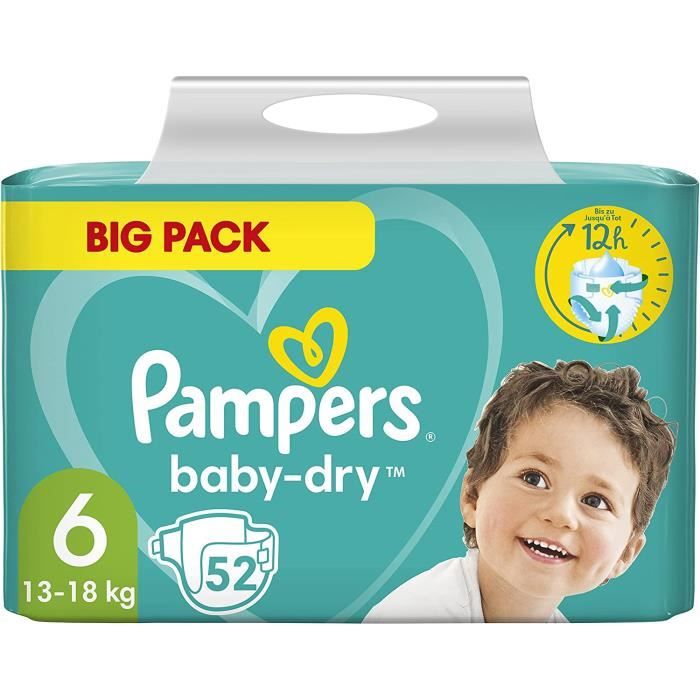 Pampers Baby-Dry Taille 6 52 Couches, Jusqu'À 12 h De Protection Intégrale  Contre Les Fuites, 13kg-18kg - Cdiscount Puériculture & Eveil bébé