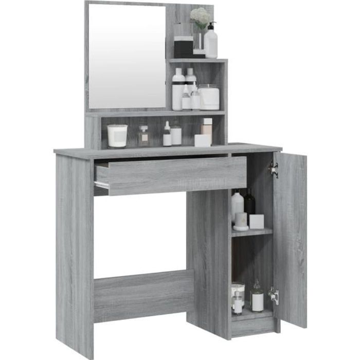 Coiffeuse avec miroir - Pwshymi - BAU1212 - Gris sonoma - 865x35x136 cm - 1 tiroir