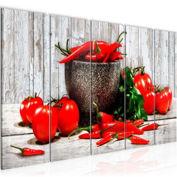 Runa art Tableau Décoration Murale Cuisine Légumes 200x80 cm - 5 Panneaux Deco Toile Prêt à Accrocher 005855b