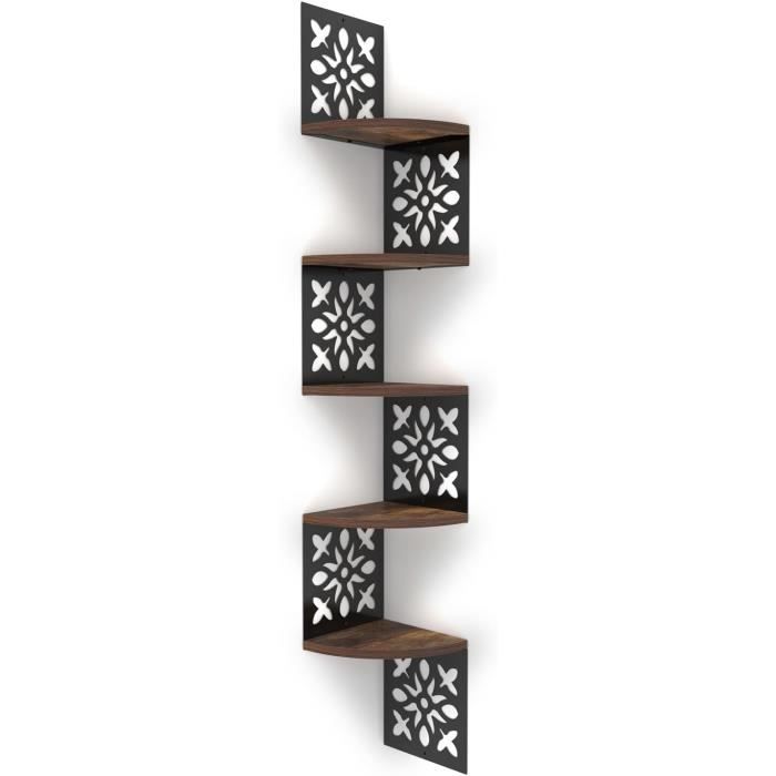 Étagère d'angle murale en bois MDF à 5 niveaux en forme zigzag - Chêne